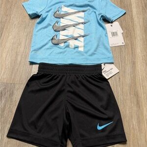 Nike Boys 2-Piece Tee & Shorts Set - Black & Light Blue
